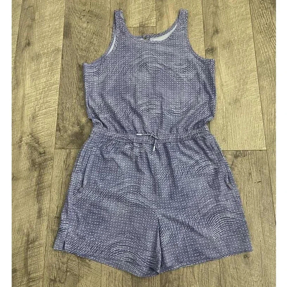 Athleta Girl Romper Purple White Wave‎ Print Sleeveless Pockets XXL 16